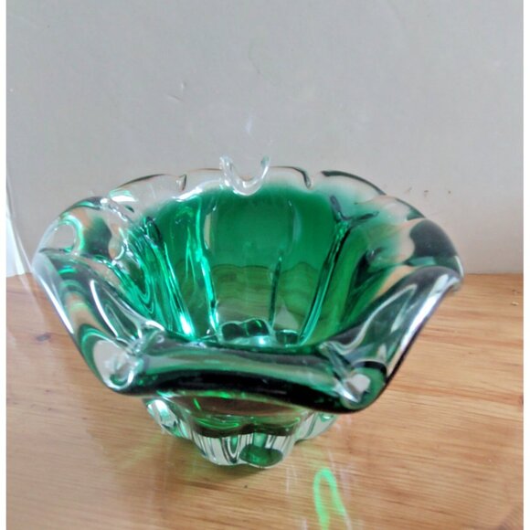 Vintage Murano Hand Blown Emerald Green Glass Cigar Ashtray 3 Lbs. - Picture 11 of 12